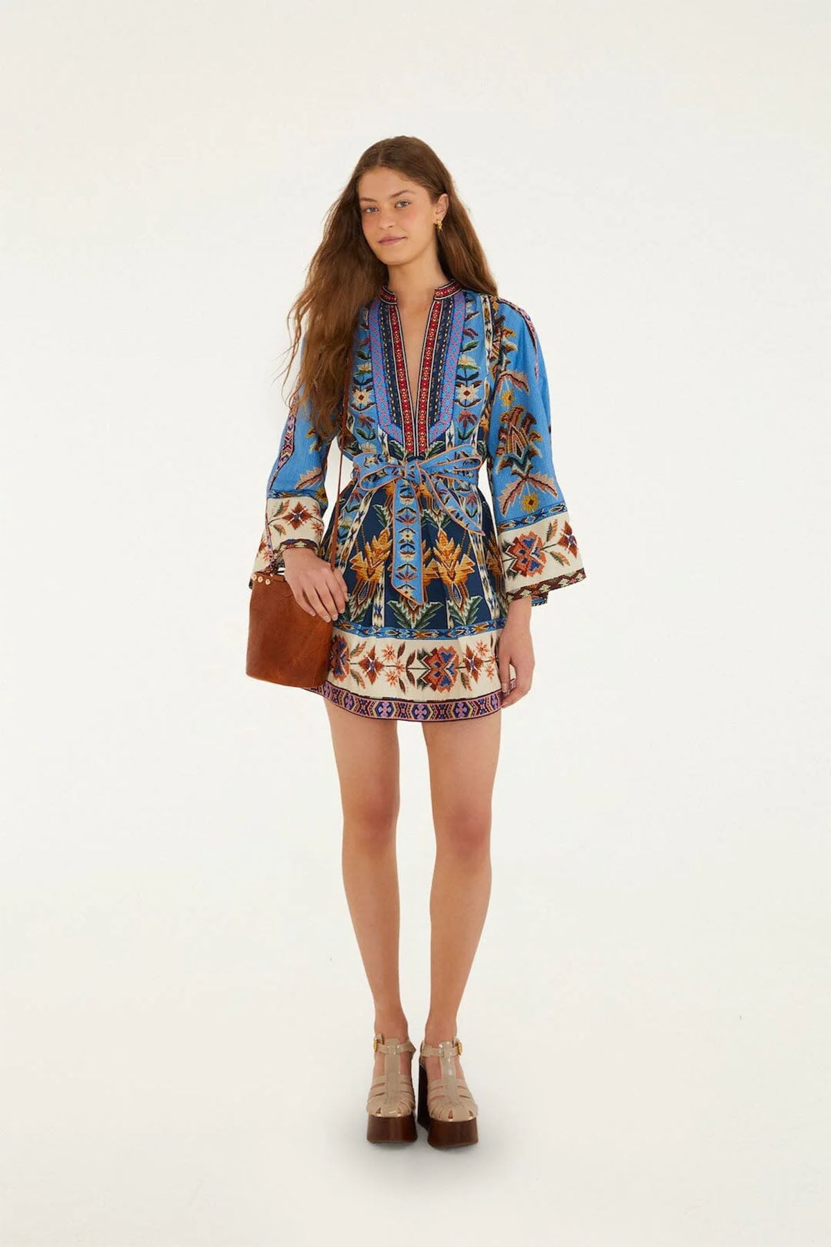 Kjoler | Embroidered Tapestry Blue Mini Dress